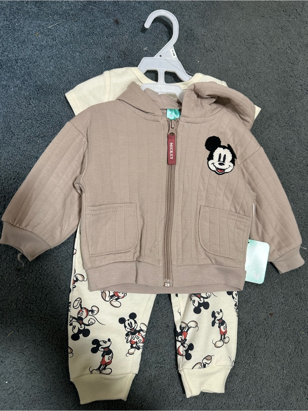 Mickey Mouse Zip-Up Hoodie & Printed Joggers Set - Taupe & Cream